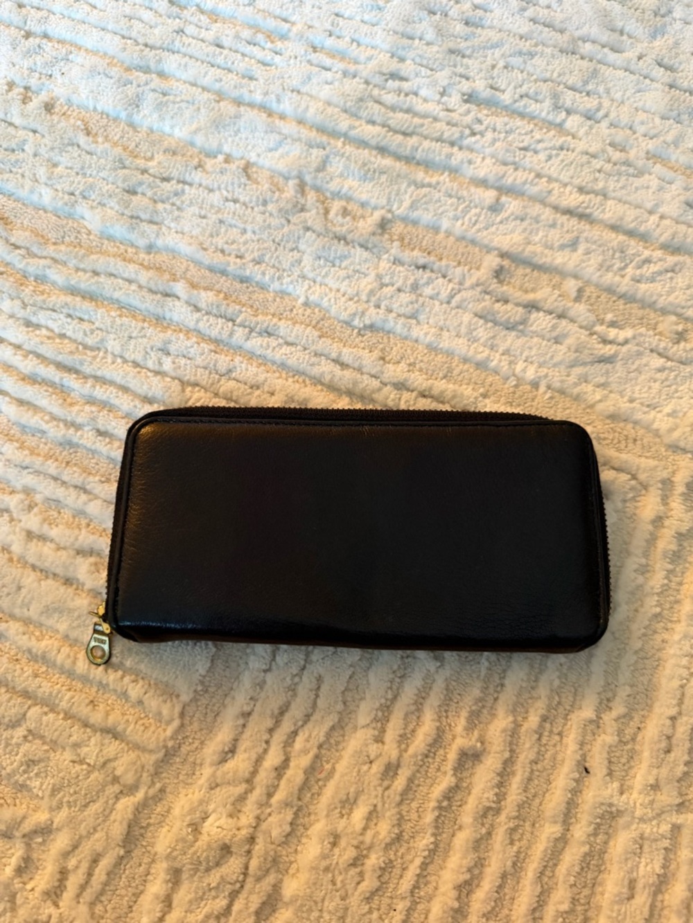 Abas Black Leather Zip Wallet with Gold-Tone Zipper
